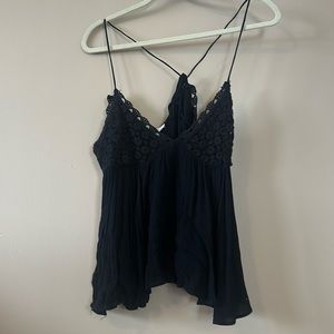 Black Crochet Tie Top